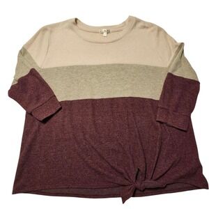 Nine Britton Womens 2X Color Block Tie Front 3/4‎ Sleeve Top Pullover Knit